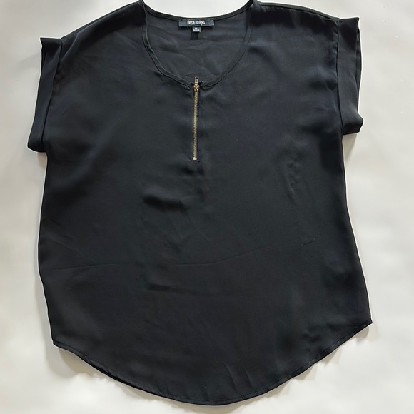 Black Cap Sleeve Blouse Relaxed Boxy Fit - Picture 1 of 6